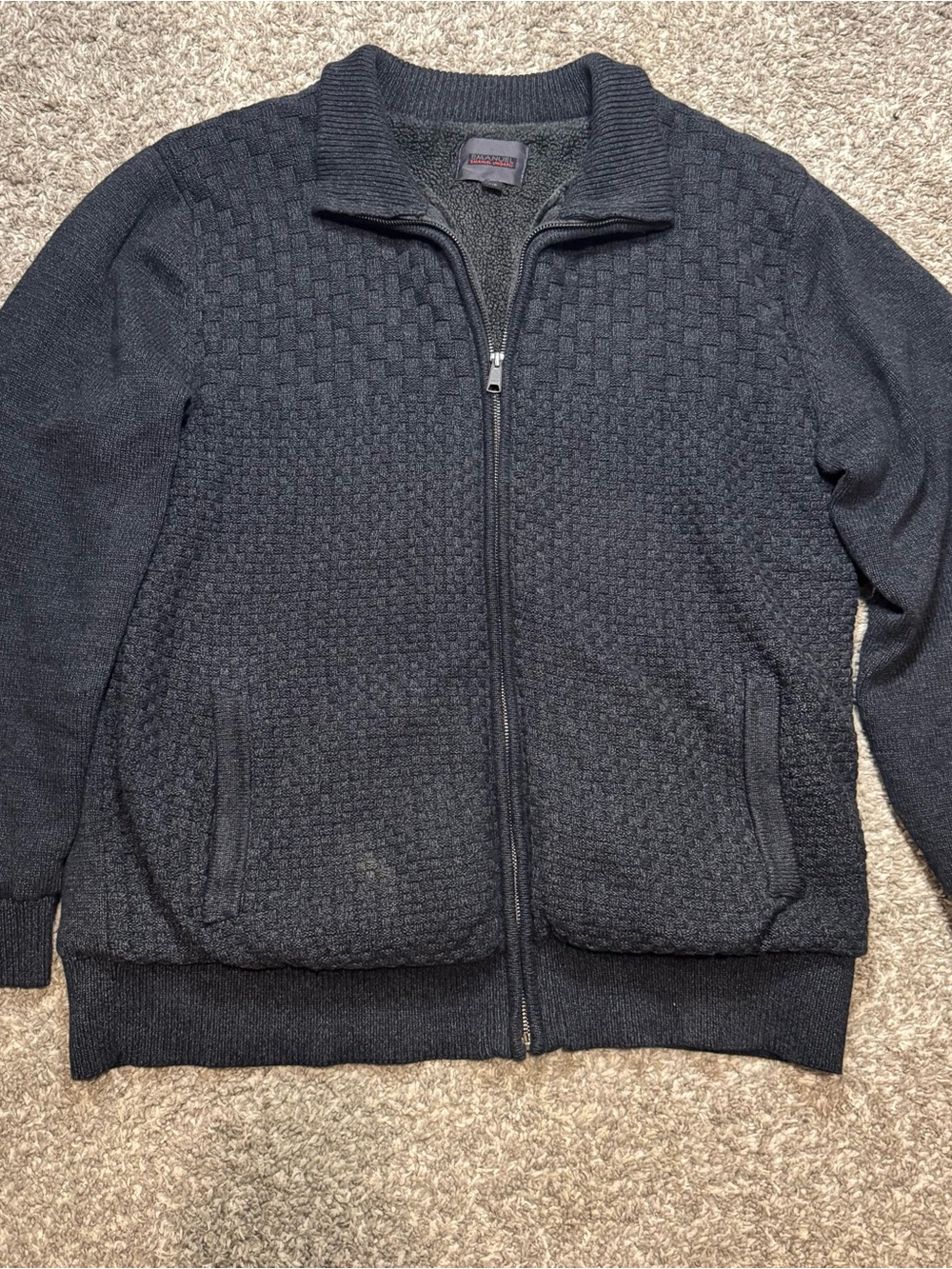 Comfy Men's Emanuel  Zip-Up Textured Knit Sweater Jacket - Black size L/G